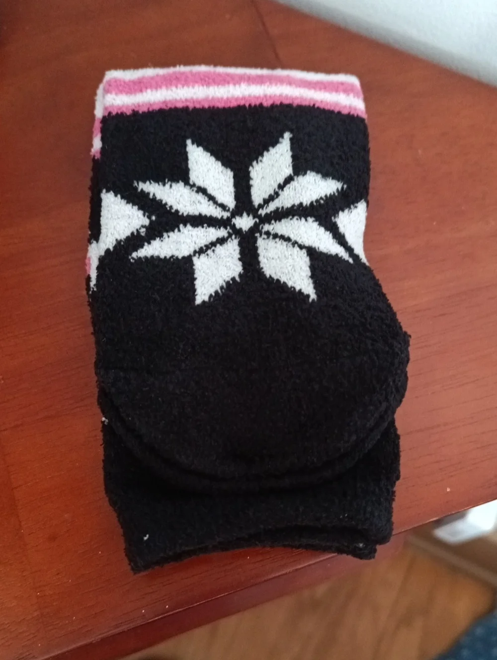 Cozy Knit Snowflake Socks in Black, White & Pink-Mixit